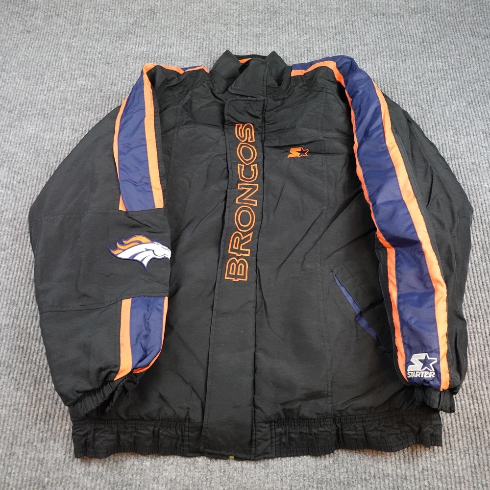 Vintage Denver Broncos Jacket Mens Large Black NFL Starter Pro Line 90s